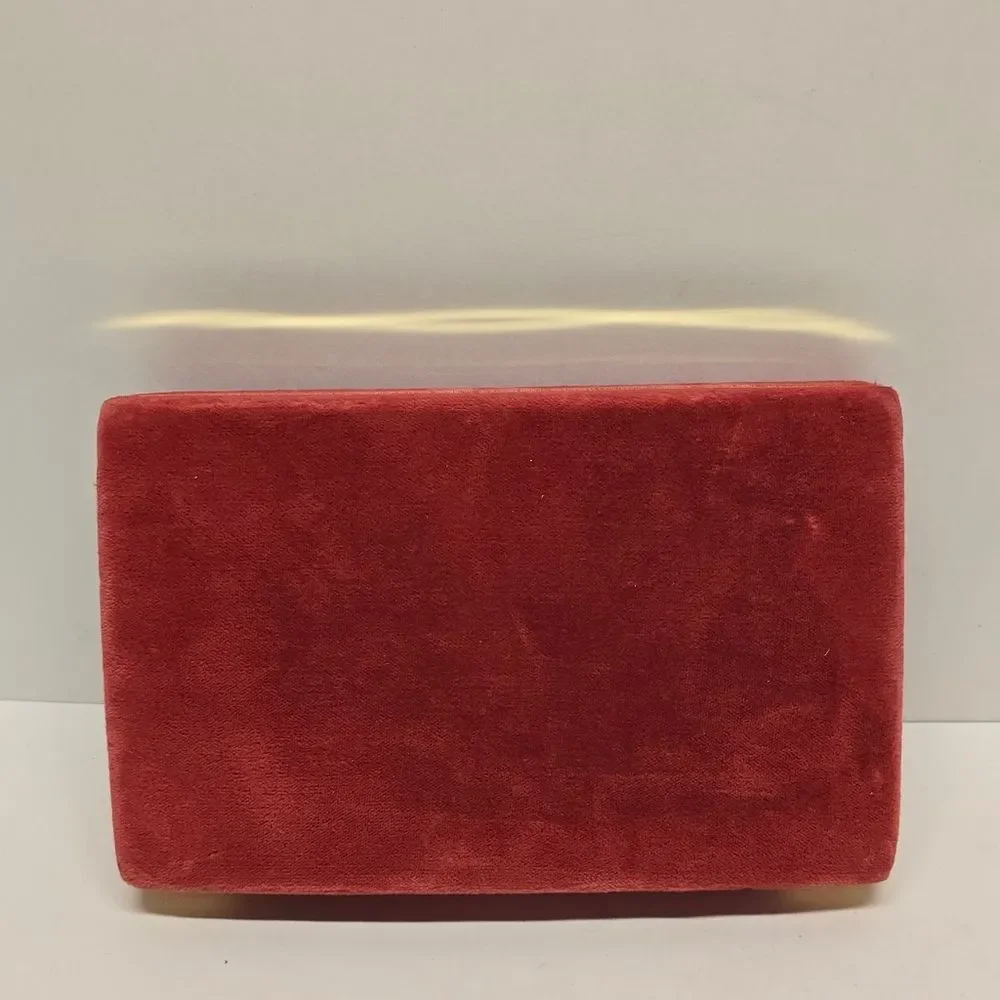 VINTAGE MELE JEWELRY TRAVEL BOX Organizer Cranberry Velour With Gold Accent